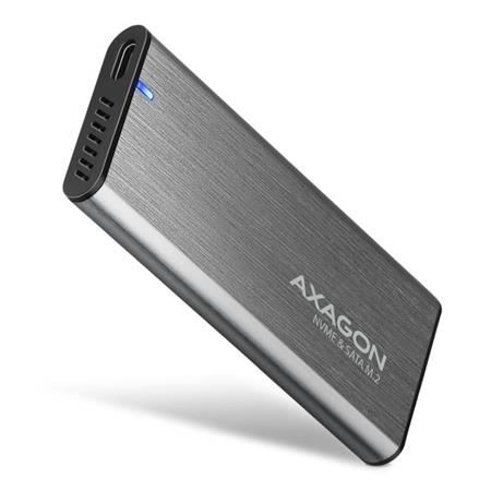 AXAGON EEM2-SG2, USB-C 3.2 Gen 2 - M.2 NVMe & SATA SSD kovový RAW box, bezšroubkový, stříb