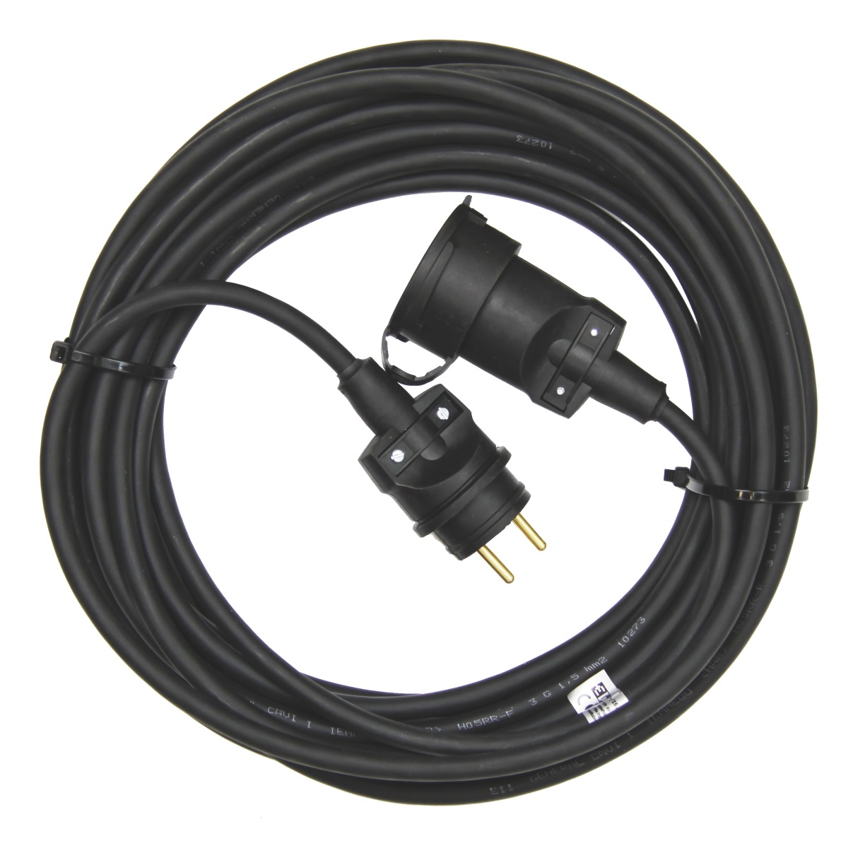 Venkovní prodlužovací kabel 25 m / 1 zásuvka / černý / guma / 230 V / 1,5 mm2, 1914031250