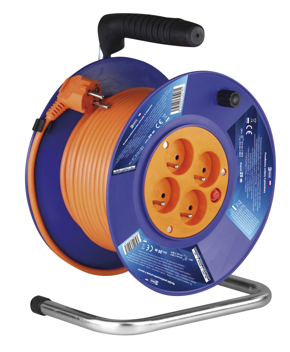 Prodlužovací kabel na bubnu 20 m / 4 zásuvky / červený / PVC / 230 V / 1 mm2, 1908142001