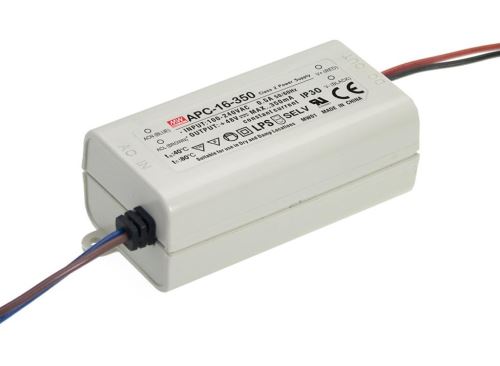 MEANWELL ZDROJ PRO LED APC-16-350 16W VSTUP 90-264V AC, 127-370V DC VÝSTUP 350MA 12-48V 91