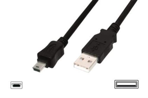 Digitus Připojovací kabel USB 2.0, typ A - mini B (5pin) M/M, 3,0 m, kompatibilní s USB 2.