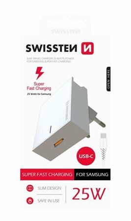 SWISSTEN SÍŤOVÝ ADAPTÉR PRO SAMSUNG SUPER FAST CHARGING 25W + DATOVÝ KABEL USB-C/USB-C 1,2