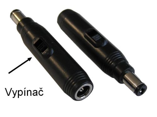 Kabelová redukce  napájecího konektoru s vypínačem ,zástrčka prům.5,5/2,1mm / zásuvka prům