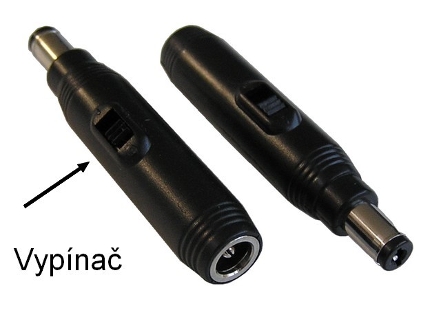 Kabelová redukce napájecího konektoru s vypínačem ,zástrčka prům.5,5/2,1mm / zásuvka prům