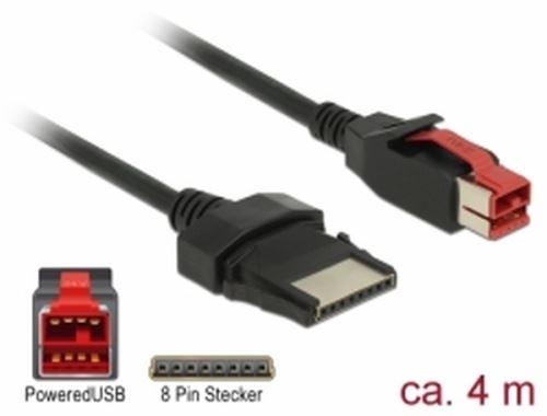 Delock PoweredUSB kabel samec 24 V > 8 pin samec 4 m pro POS tiskárny a terminály