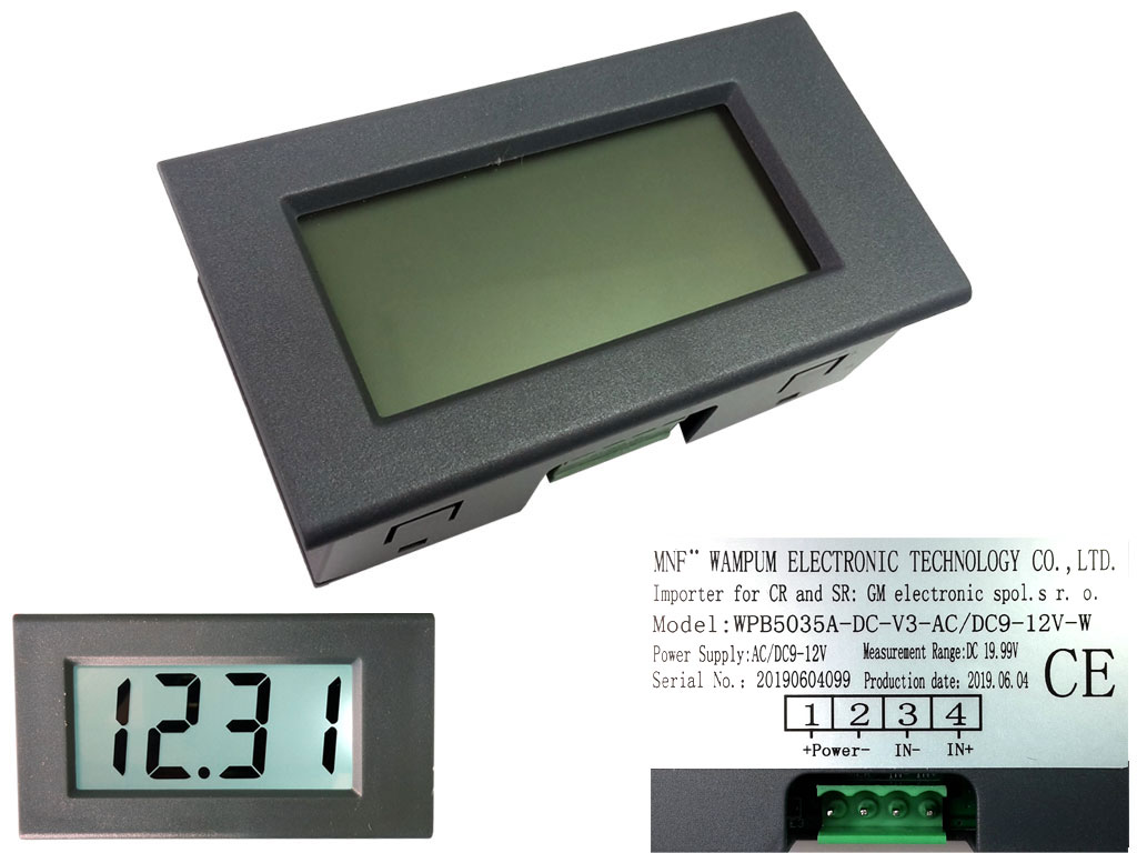 Měřidlo digitální panelové 0-19,99V DC, LCD disple