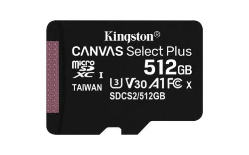KINGSTON 512GB microSDHC CANVAS Plus Memory Card 100MB/85MBs- UHS-I class 10 Gen 3 - bez a