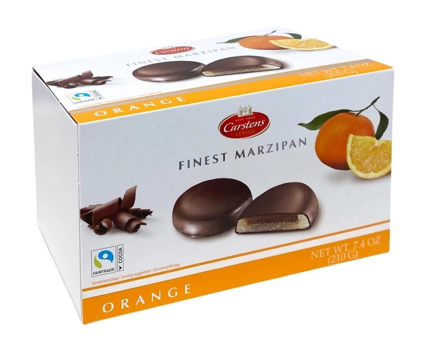 Carstens marcipánové bonbóny v čokoládě s pomerančovou náplní 210 g