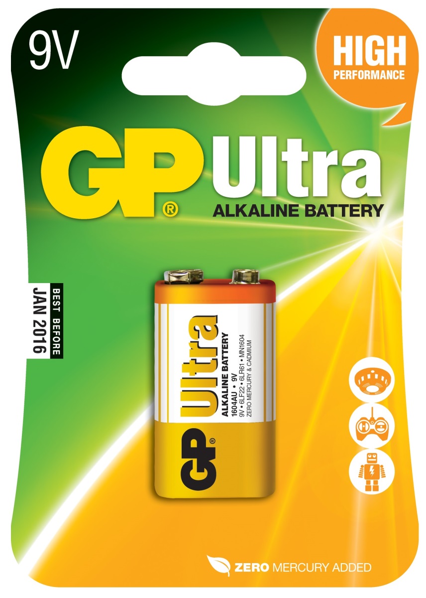Alkalická baterie GP Ultra 9V (6LF22), 1014511000
