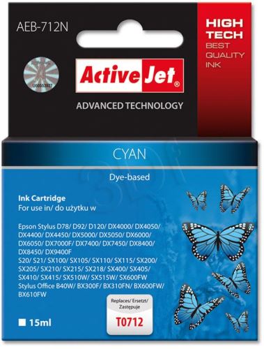 ActiveJet Ink cartridge Eps T0712 D78/DX6000/DX6050 Cyan - 15 ml     AEB-712