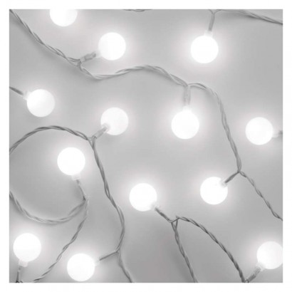 LED světelný cherry řetěz – kuličky 2,5 cm, 4 m, venkovní i vnitřní, studená bílá, časovač, 1550052004