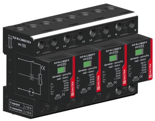 SAL SVODIČ FLP-B+C MAXI VS/4, TYP1+2, 4X25KA/30KA, 230V, 4PÓL, PRO SÍTĚ TN-S, DÁLK.SIG.
