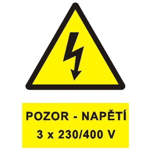 STRO.M SAMOLEPKA POZOR NAPĚTÍ 3X400/230V ŽLUTO/ČERNÁ A6 0181