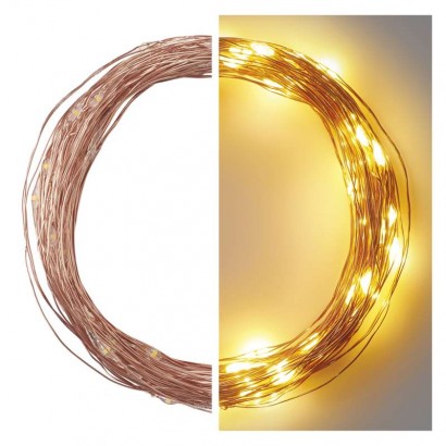 LED vánoční nano řetěz měděný, 10 m, venkovní i vnitřní, teplá bílá, časovač, 1550030000