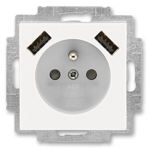 JBLV Z 5569H-A22357 68 ZÁSUVKA 1-NÁS S KOLÍKEM S CLONKAMI S NABÍJENÍM 2X USB PERLEŤOVÁ/LED