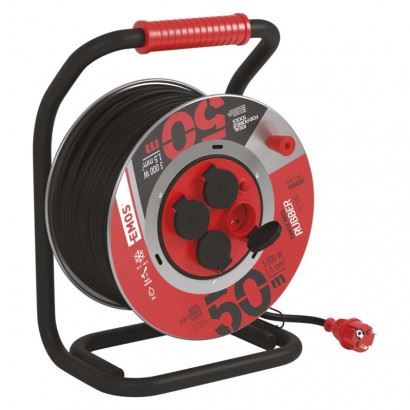 Venkovní prodlužovací kabel na bubnu 50 m / 4 zásuvky / černý / guma / 230 V / 1,5 mm2, P0