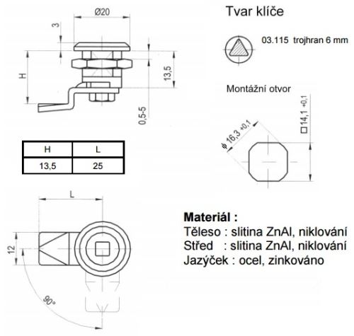 LID ZÁMEK Z4-03.115/13,5 TROJHRAN 6MM