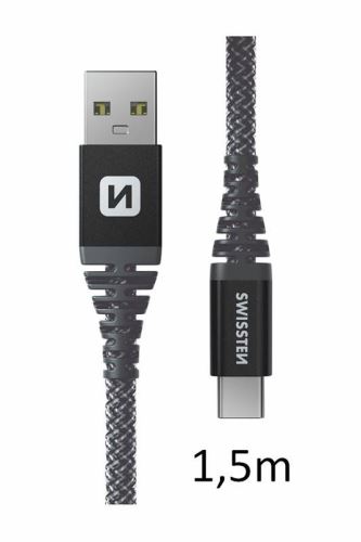 SWISSTEN kabel USB USB-C kevlarový 1,5m 3A 60W antracitová
