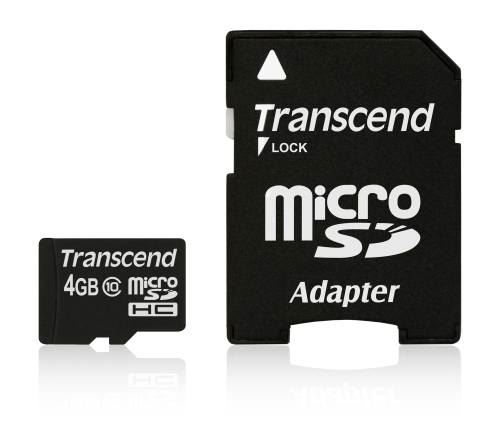 Transcend 4GB microSDHC (Class 10) paměťová karta (s adaptérem)