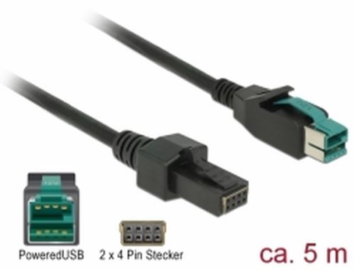 Delock PoweredUSB kabel samec 12 V > 2 x 4 pin samec 5 m pro POS tiskárny a terminály