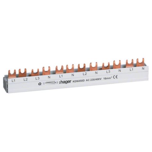 HAGER PŘÍPOJNICE HŘEBENOVÁ 3P+N 16MM2/12MOD. PRO 1KS 3+N A 4KS 1+N KDN450D