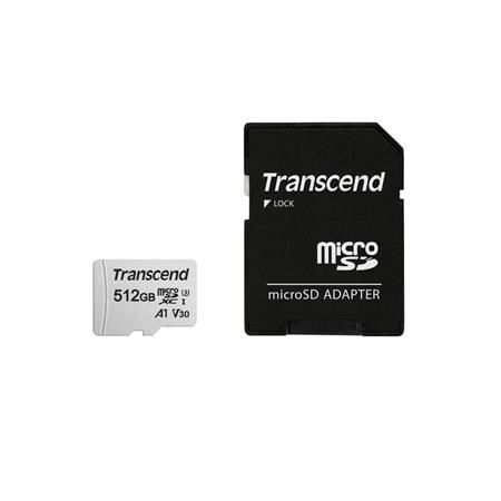 Transcend 512GB microSDXC 300S UHS-I U3 V30 A1 (Class 10) paměťová karta (s adaptérem), 95