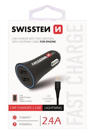 SWISSTEN CL ADAPTÉR 2,4A POWER 2x USB + KABEL LIGH