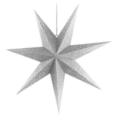 Vánoční hvězda papírová závěsná se stříbrnými třpytkami ve středu, bílá, 60 cm, vnitřní, 1550005009