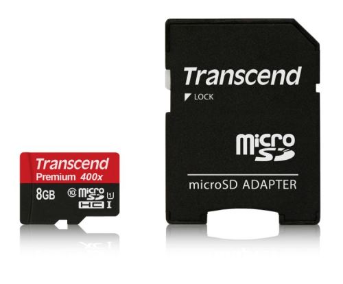 Transcend 8GB microSDHC UHS-I 400x Premium (Class 10) paměťová karta (s adaptérem)