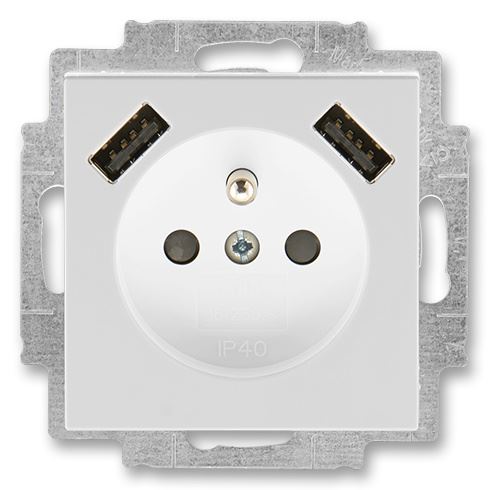 JBLV Z 5569H-A22357 16 ZÁSUVKA 1-NÁS S KOLÍKEM S CLONKAMI S NABÍJENÍM 2X USB ŠEDÁ/BÍLÁ