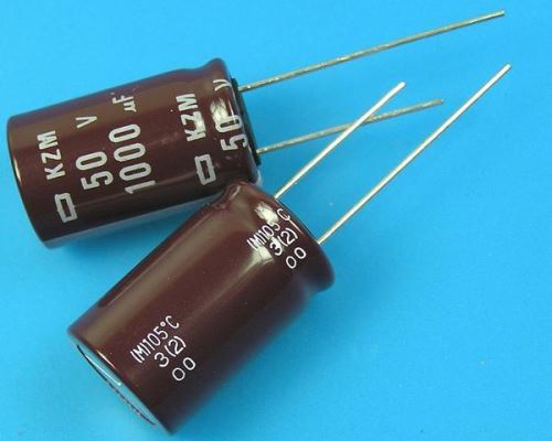 1000uF/50V - 105°C Nippon  KZM kondenzátor elektrolytický, low ESR, long life, high ripple