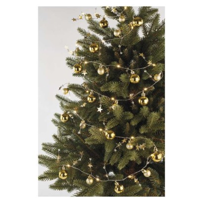 LED vánoční girlanda – zlaté koule s hvězdami, 1,9 m, 2x AA, vnitřní, teplá bílá, časovač, 1550000118