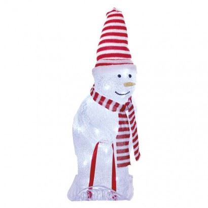 LED vánoční sněhulák s čepicí a šálou, 46 cm, venkovní i vnitřní, studená bílá DCFC19
