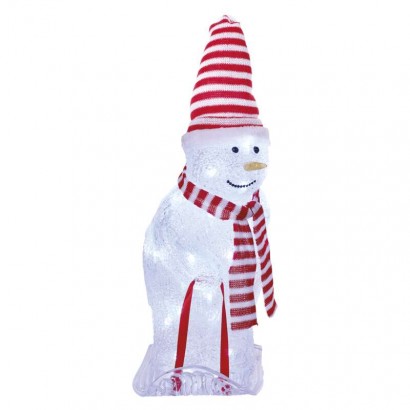 LED vánoční sněhulák s čepicí a šálou, 46 cm, venkovní i vnitřní, studená bílá, 1550002026