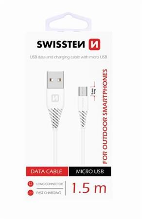 SWISSTEN DATA CABLE USB / MICRO USB 1,5 M BÍLÝ (9mm)