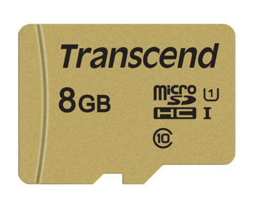 Transcend 8GB microSDHC 500S UHS-I U1 (Class 10) MLC paměťová karta (s adaptérem), 95MB/s 