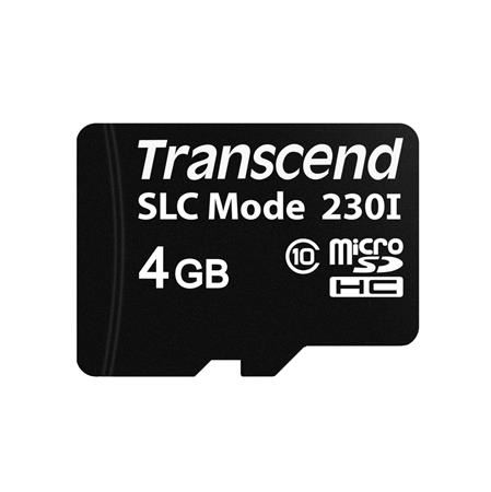 Transcend 4GB microSDHC230I (Class 10) 3D TLC (SLC mode) průmyslová paměťová karta, 22MB/s