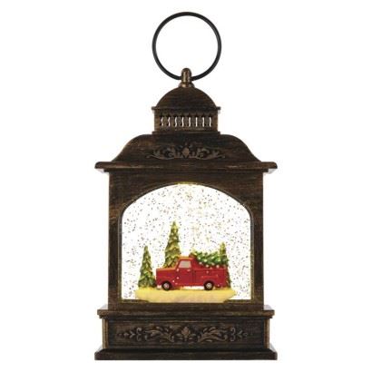 LED dekorace – vánoční lucerna s autíčkem, 21 cm, 3x AA, vnitřní, teplá bílá, časovač, DCL