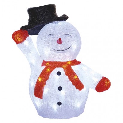 LED vánoční sněhulák s kloboukem, 36 cm, venkovní i vnitřní, studená bílá, časovač, 1550002025