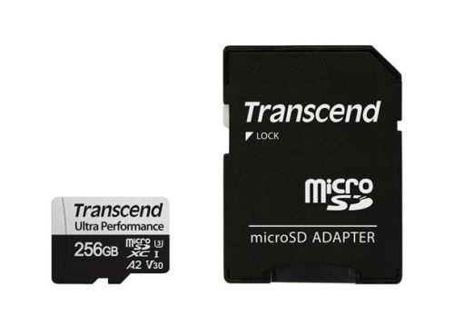 Transcend 256GB microSDXC 340S UHS-I U3 V30 A2 3D TLC (Class 10) paměťová karta (s adaptér