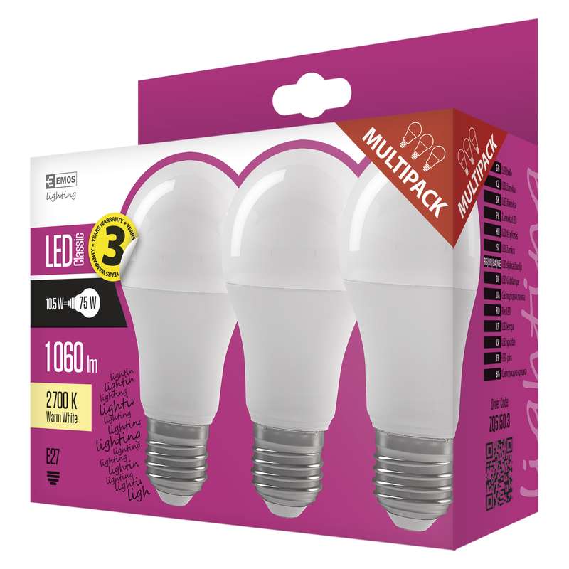 LED žárovka Classic A60 / E27 / 10,7 W (75 W) / 1 060 lm / teplá bílá, 1525733217