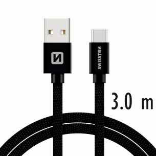 SWISSTEN DATA CABLE USB / USB-C TEXTILE 3,0M BLACK