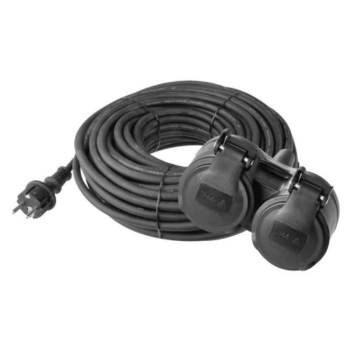Venkovní prodlužovací kabel 10 m / 2 zásuvky / černý / guma / 230 V / 1,5 mm2 P0601