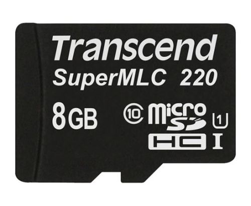 Transcend 8GB microSDHC220I UHS-I U1 (Class 10) SuperMLC průmyslová paměťová karta, 80MB/s
