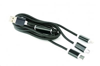 GEMBIRD CABLEXPERT Kabel USB A Male/Micro B + Type-C + Lightning, 1m, opletený, černý, bli
