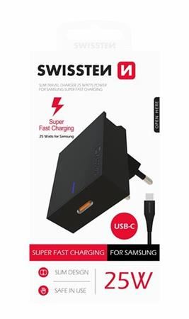 SWISSTEN SÍŤOVÝ ADAPTÉR PRO SAMSUNG SUPER FAST CHARGING 25W + DATOVÝ KABEL USB-C/USB-C 1,2