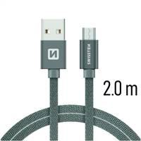 SWISSTEN kabel USB microUSB textilní 2m 3A šedá