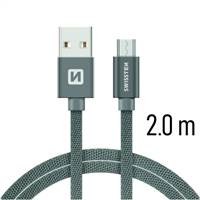 SWISSTEN kabel USB microUSB textilní 2m 3A šedá
