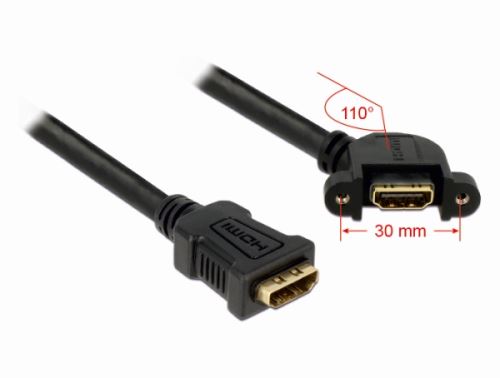Delock Cable HDMI A samice > HDMI A samice přišroubovatelná 110° nahnutá 25 cm