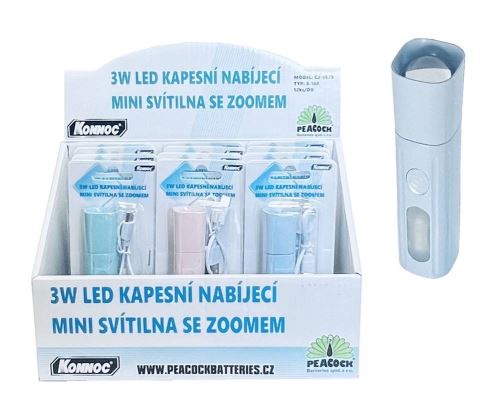 Konnoc S-160 3W LED +boční LED MINI plastová USB nabíjecí svítilna ZOOM